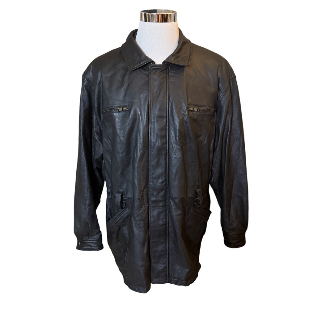 Wilsons Leather Jacket Men Large Black Parka Coat Utility Winter Moto Classic
